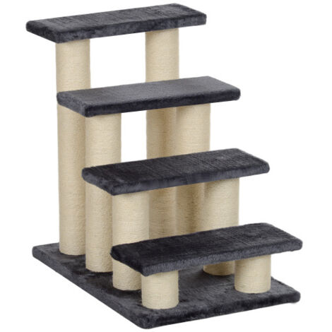 Escalier Pour Chien Et Chaton 4 Marches En Peluche Douce Gris 60x40,5x59 Cm