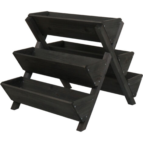 Escalier pour plantes HHG-646, étagère à fleurs, escalier pour herbes aromatiques, bac à fleurs, jardinière sur pied, 5 bacs 56x56x70, extérieur, bois MVG, anthracite