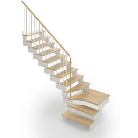 Escalier quart tournant 12 marches - Hauteur à franchir de 2.28 à 2.86m - Largeur 75 cm - Bois et blanc - Rampe verticale - COMPO75/L/BB-RV-12