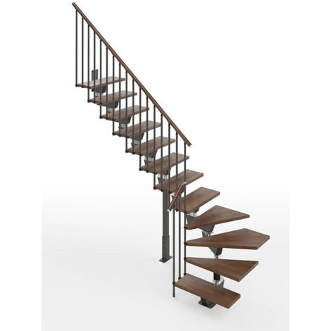 Escalier quart tournant 12 marches - Hauteur à franchir de 2.41 à 2.89m - Largeur 95cm - Limon central - Noyer et anthracite - KNOCK95/L/NA-RV-12