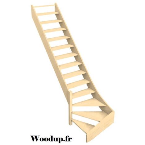 Escalier Quart Tournant Bas Molede Hêtre 280 Cm Kit Woodup- Bas à Gauche Sans Contremarche 280 Cm