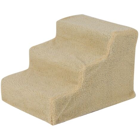 Escalier-rampe à 3 marches pour chien et chat avec housse amovible pour lit haut (beige)