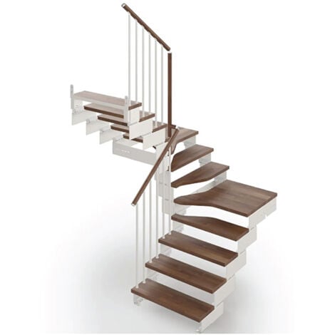 MATISÈRE Escalier tournant 16 marches - Hauteur à franchir de 2.98 à 3.74m - Largeur 85cm - Structure blanche et marches noyer - COMPO85U/SBMNOY-16