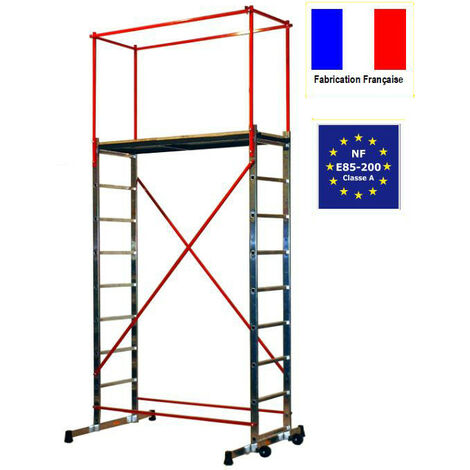Escalux – Échafaudage aluminium 150 kg – Hauteur de travail 4,70 m – Plateau 150 x 50 cm – Système de garde-corps périmétrique