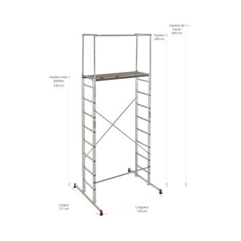 Escalux – Échafaudage aluminium 150 kg – Hauteur de travail max 4,70 m – Plateau 130 x 44 cm – Conforme NF EN 85-200 et NF EN 131