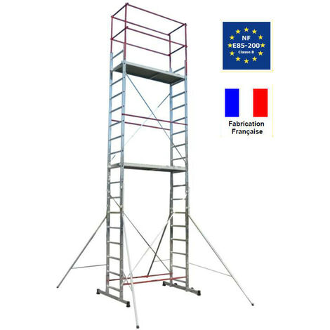 Escalux – Échafaudage aluminium 7 m – Charge maximale 150 kg – 2 plateaux 150x50 cm – Hauteur réglable 0,50 à 5,00 m – Système de garde-corps