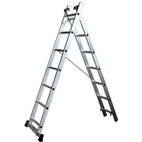 Escalux – Échelle aluminium semi-pro transformable 2 x 7 – Hauteur de travail 4,34 m – Montants rigides et barreaux larges – Antidérapants