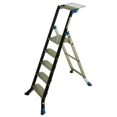 Escalux – Escabeau 5 marches aluminium – Hauteur de travail 3,11m – Marches XXL anti-rotation – Charge maximale 150kg – Conformité norme EN131