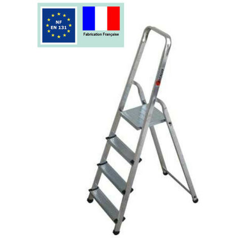 Escalux – Escabeau aluminium 4 marches – Hauteur de travail 2,77 m – Charge maximale 150 kg – Antidérapant et léger