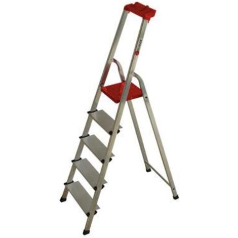 Escalux – Escabeau aluminium 5 marches ultra larges – Hauteur de travail 2,99 m – Charge max 150 kg – Plateforme porte-outils intégrée