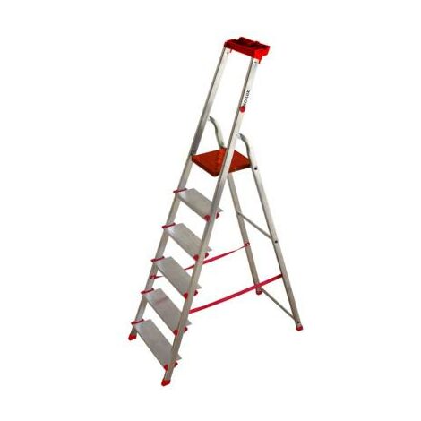 Escalux – Escabeau aluminium 6 marches ultra larges – Hauteur de travail 3,21 m – Charge max 150 kg – Tablette porte-outils intégrée