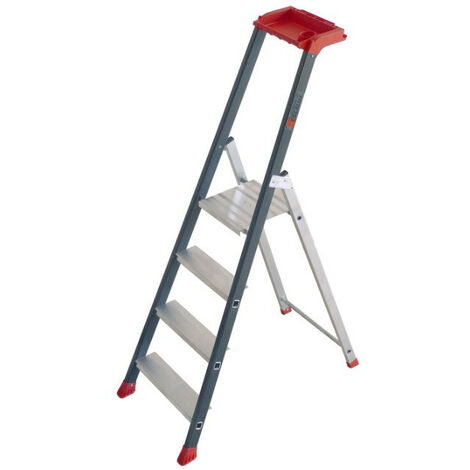 Escalux – Escabeau aluminium professionnel 4 marches – Hauteur de travail 2,80 m – Charge max 150 kg – Tablette porte-outils profonde