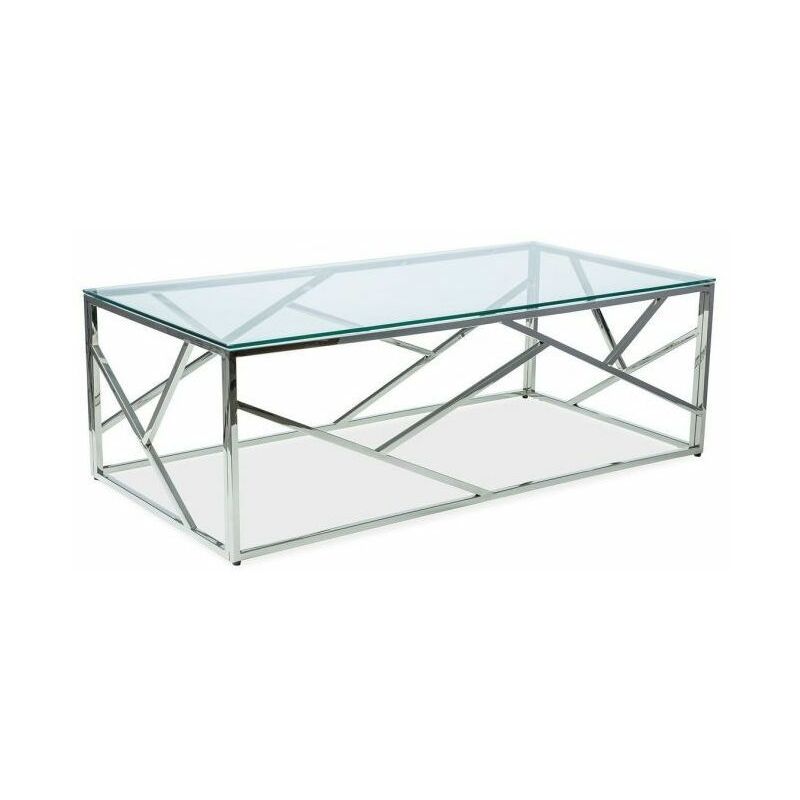 ESCAPA - Table basse style glamour salon - 40x120x60 cm - Plateau en verre trempé - Base en métal - Table à café - Argent