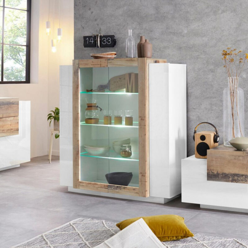 

Escaparate de diseño en madera y blanco brillante para sala de estar New Coro Hem