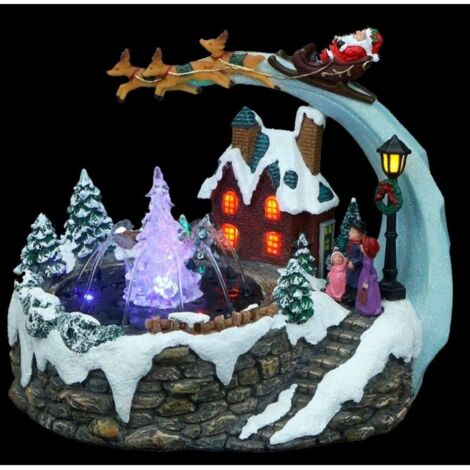 Escena Luminosa con Papa Noel y Fuente de Agua