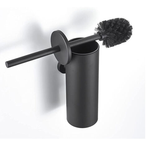 Escobilla de baño colgante negra con portaescobillas, escoba de baño de acero inoxidable 304 con mango largo