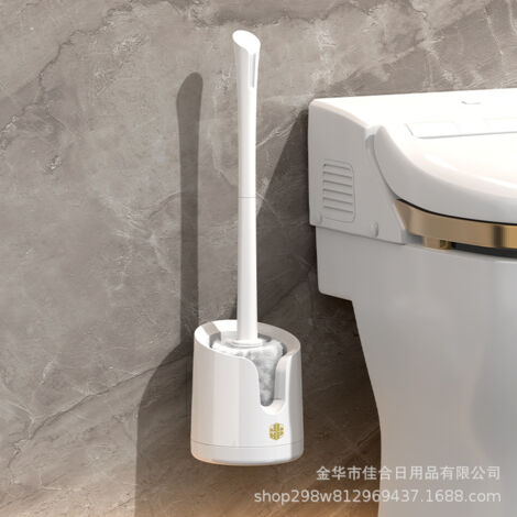 Escobilla de baño mural con cabezal giratorio de 360° y mango de plástico blanco extraíble: limpieza a fondo sin llegar a los rincones, fácil instalación sin necesidad de taladrar.