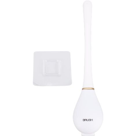 Escobilla de baño mural con soporte – Cerdas suaves de TPR blancas – Mango largo, inoxidable y con adhesivo invisible, 42,5 cm