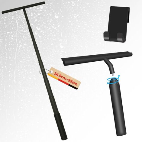 Escobilla de ducha extensible - Escobilla de ventana negra - Escobilla de ducha de 95 cm con soporte, no requiere perforación, ideal para limpiar puertas de ducha, espejos, ventanas, azulejos, ventana