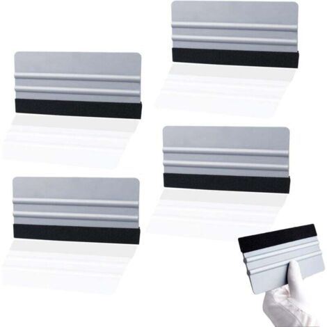 Escobilla de goma KZQ de 4 piezas con borde de fieltro, escobilla de goma de plástico grande, alta tenacidad para pegatinas, películas para automóviles, películas para ventanas, películas para muebles