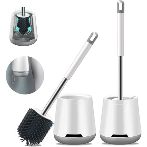 Escobilla para inodoro, 2 piezas Escobilla para inodoro Escobilla para inodoro de silicona antibacteriana Juego de escobilla para inodoro Escobilla para inodoro de mango largo con soporte de secado rá