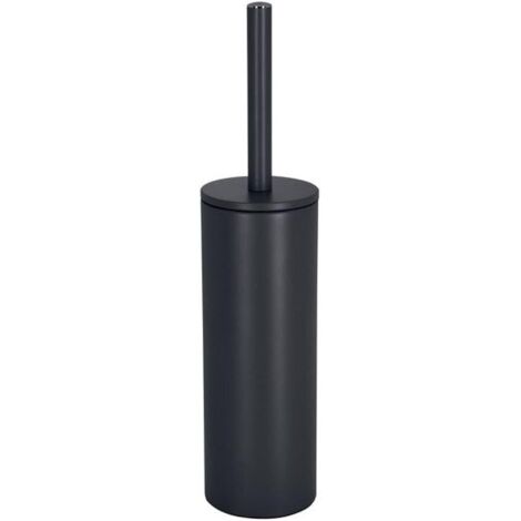 Escobillero con soporte de acero, modelo Akira, cabezal intercambiable y depósito de acero macizo, con depósito higiénico, escobillero cerrado, de pie, negro mate, 40 x 9,5 x 9,5 cm