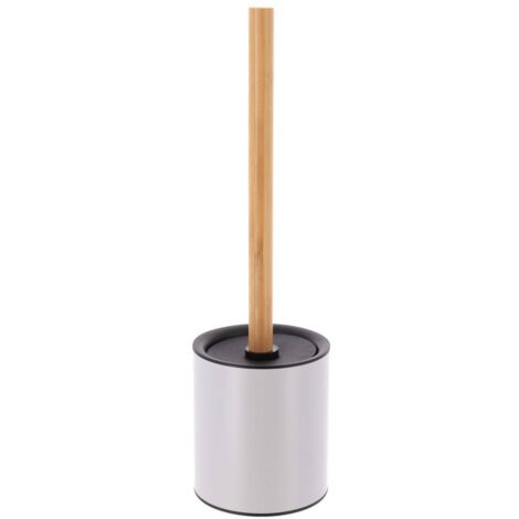 Escobillero de metal con tallo de bambú - gris claro - Tendance