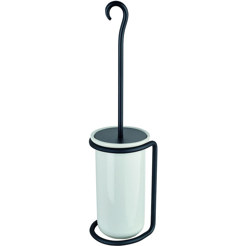 

Escobillero de pie de acero antracita y cerámica blanca para baño mod. Rebecca
