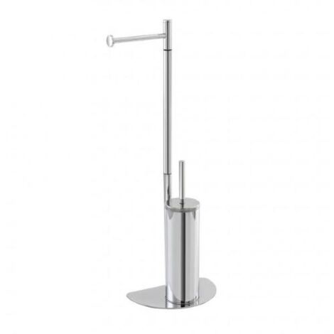 Escobillero y portarrollos que ahorran espacio en acero cromado, dimensiones L26xH76xP16cm.