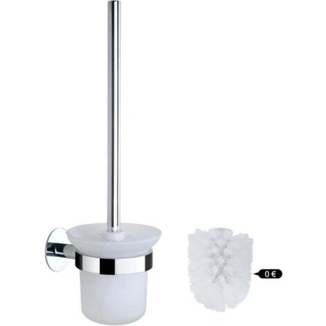Escobillero y soporte KZQ, juego de escobillero para baño con mango de acero inoxidable y cuenco de vidrio templado, autoadhesivo para montaje en pared.