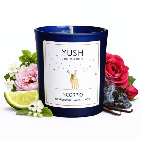 ESCORPIO - VELA DE SOJA AROM脕TICA CON PACHUL脥, PEON脥A, JAZM脥N Y ROSA
