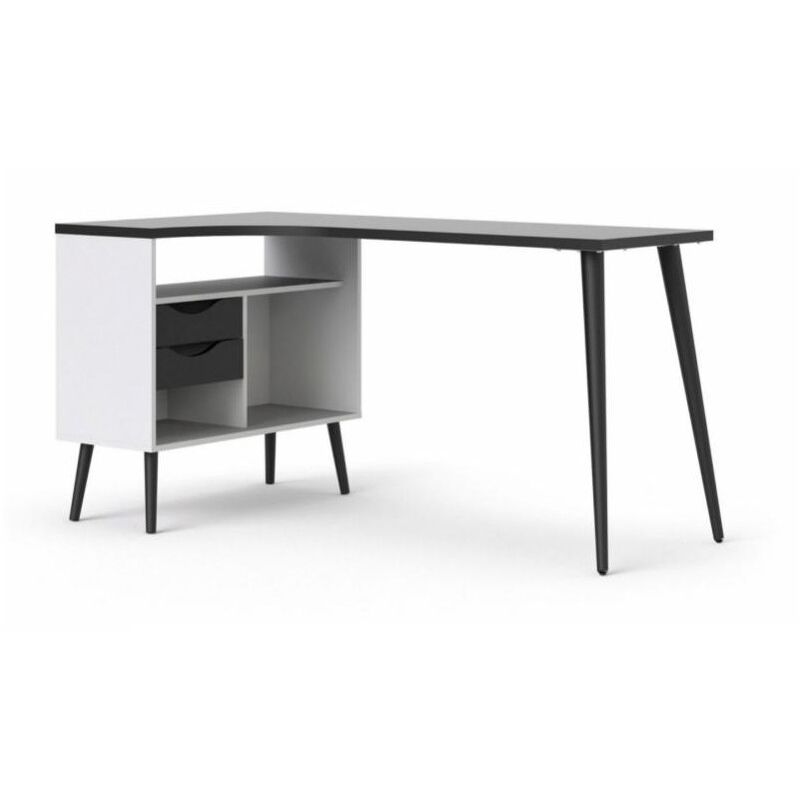

Caesaroo - Escritorio 145x81 cm Blanco mate y negro con dos cajones y dos compartimentos | Blanco y Negro