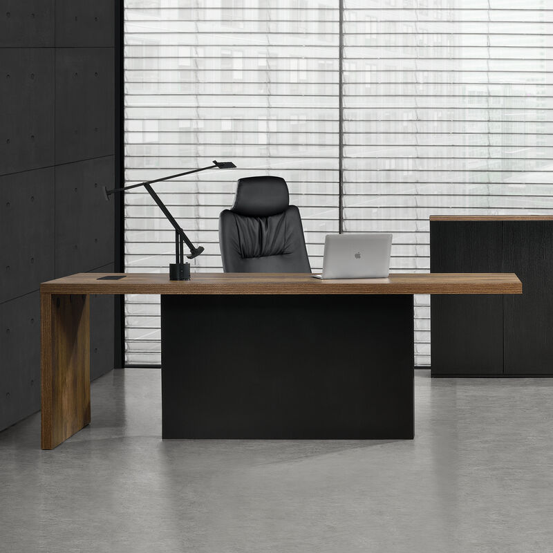 

[neu.haus] - Escritorio 220cm negro mesa de oficina con regleta integrada roble ahumado