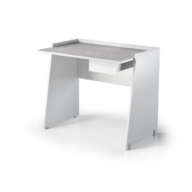 

Caesaroo - Escritorio 90x60 cm Blanco ceniza con un cajón y un estante de efecto cemento | Cemento/blanco