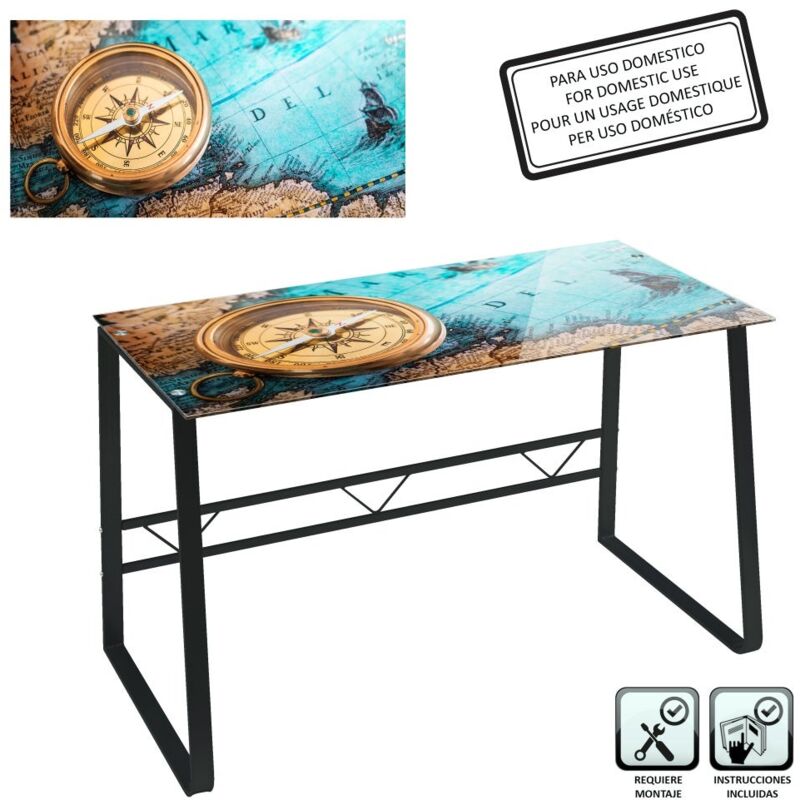 

Escritorio negro de cristal templado contemporáneo de brújula de 75x60x120 cm