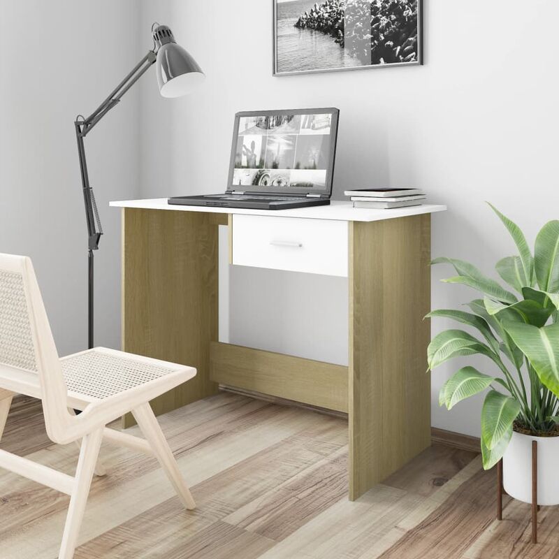 

Escritorio aglomerado color roble Sonoma y blanco 100x50x76 cm - Multicolor