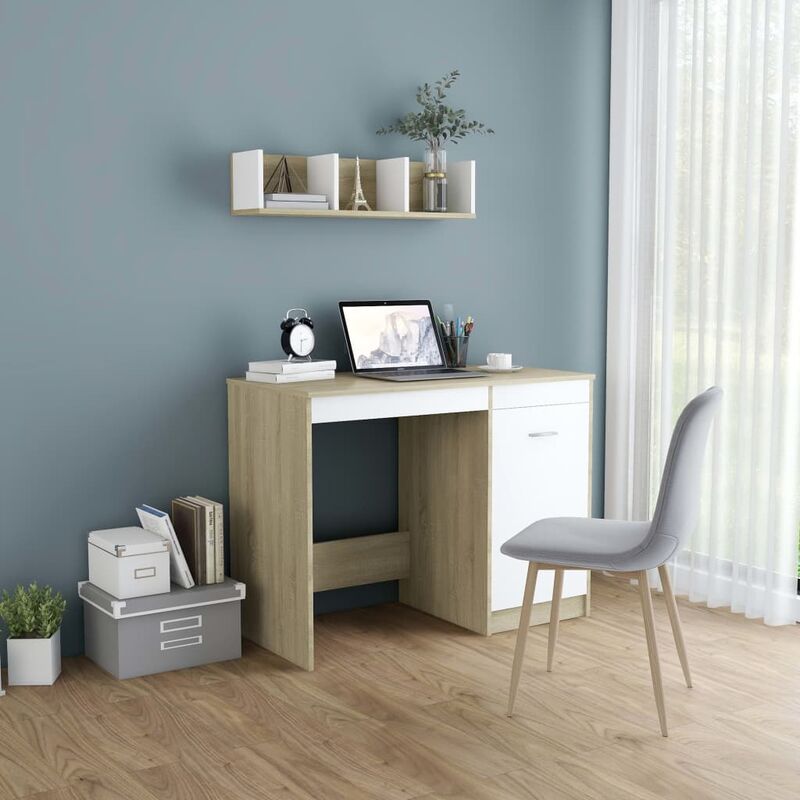 

Escritorio aglomerado color roble Sonoma y blanco 100x50x76 cm - Beige