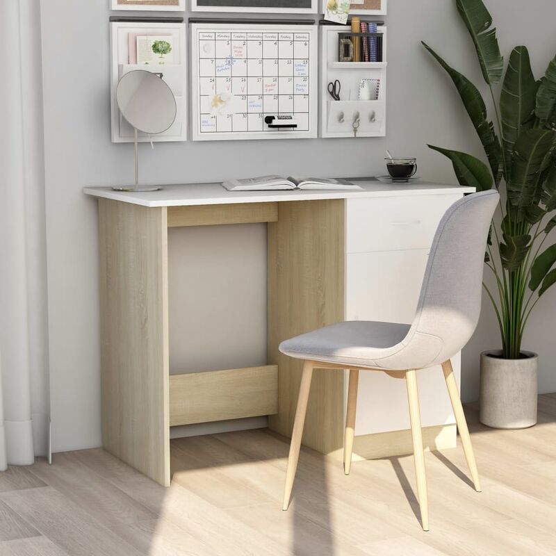 

Escritorio aglomerado color roble Sonoma y blanco 100x50x76 cm - Beige