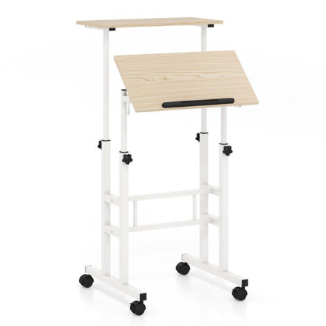 Escritorio ajustable de pie o sentado 60 x 30 x 72-124 cm diseño ergonómico con ruedas estilo moderno MDF natural 200010834