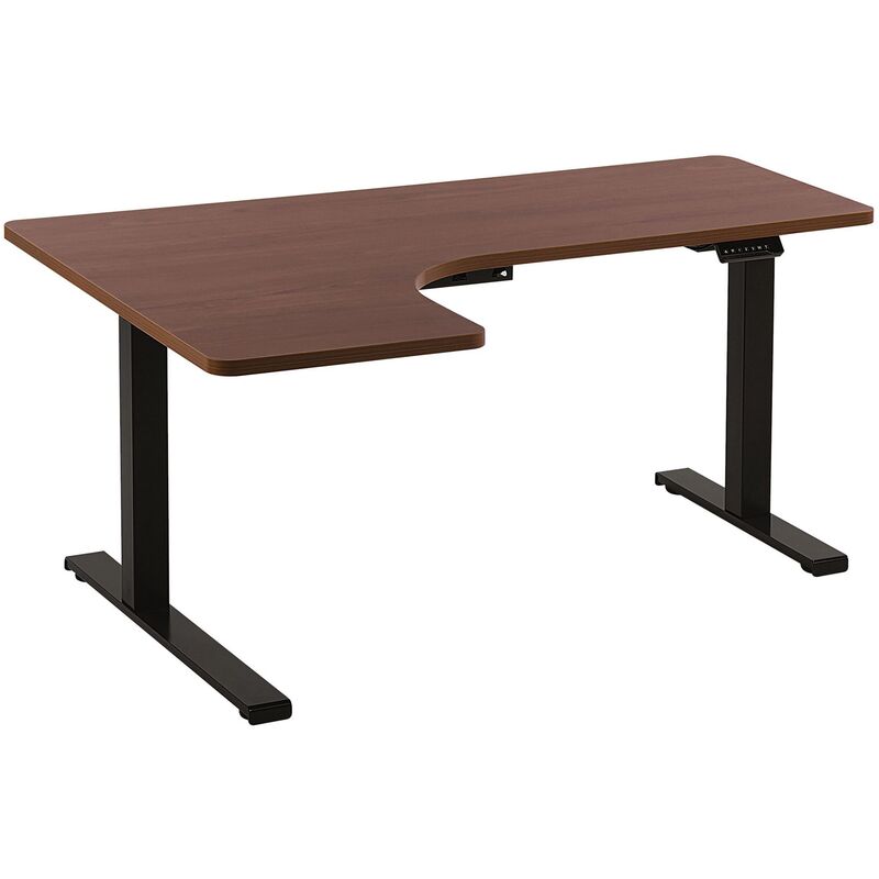 

Beliani - Escritorio ajustable esquinero izquierdo madera oscura/negro 160x110 cm DESTIN II
