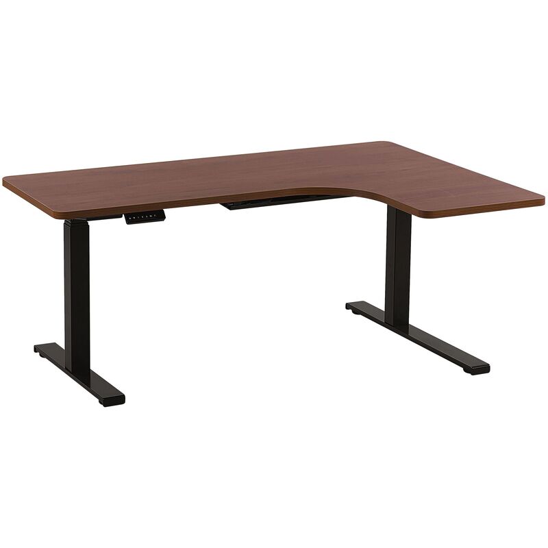 

Beliani - Escritorio ajustable esquinero madera oscura/negro derecho 160x110 cm DESTIN II
