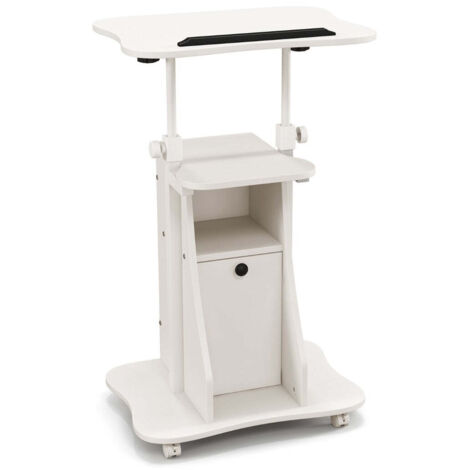 Escritorio ajustable para trabajar de pie o sentado de 55 x 40 x 68-114 cm diseño ergonómico con ruedas y almacenamiento moderno en madera de ingeniería blanca 200010891