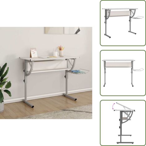 Escritorio ajustable - vidaXL Mesa de dibujo madera y acero blanco y gris 110x53x(58-87) cm - Mesa de estudio