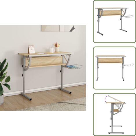 Escritorio ajustable - vidaXL Mesa de dibujo madera y acero gris y roble 110x53x(58-87) cm - Mesa de estudio