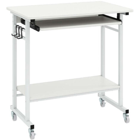 Escritorio auxiliar compacto de 35 x 30 x 80 cm con cajón de diseño moderno en madera de acacia blanca 200010883