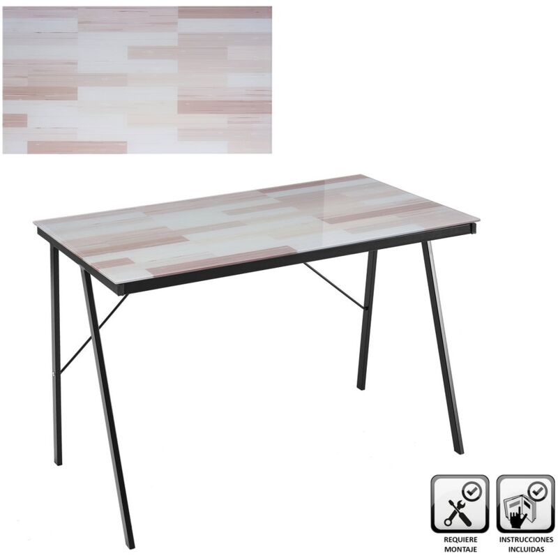 

Escritorio beige de cristal templado y metal efecto laminado de 110x60x75 cm