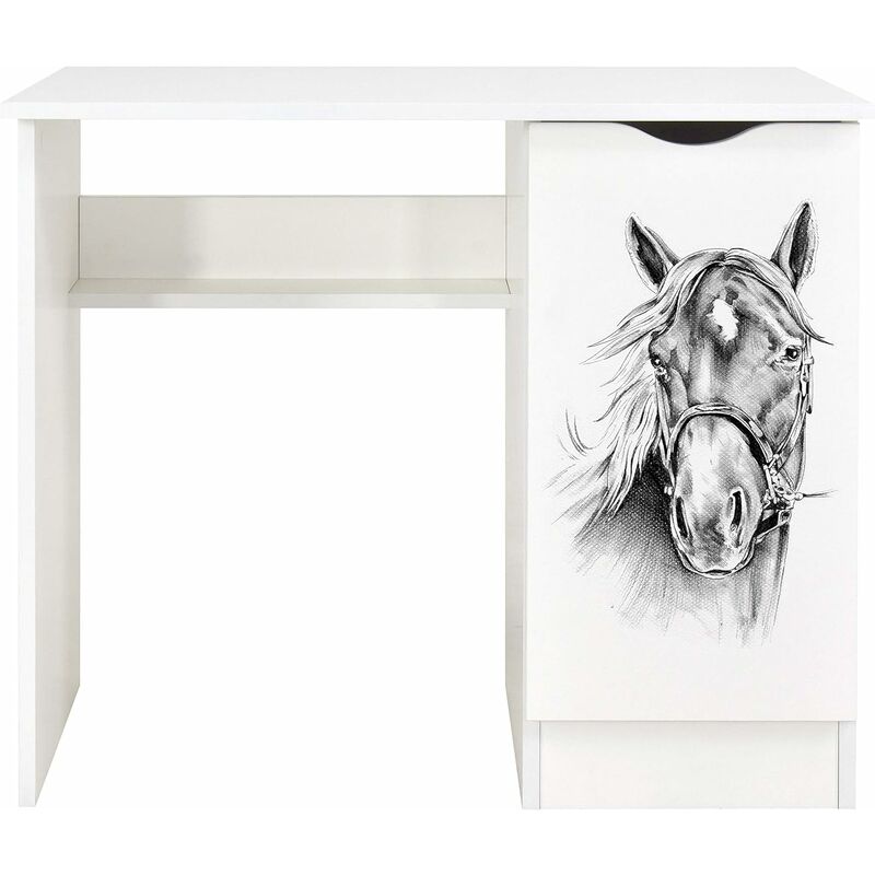 

Escritorio blanco con el compartimiento - Dibujo de caballo