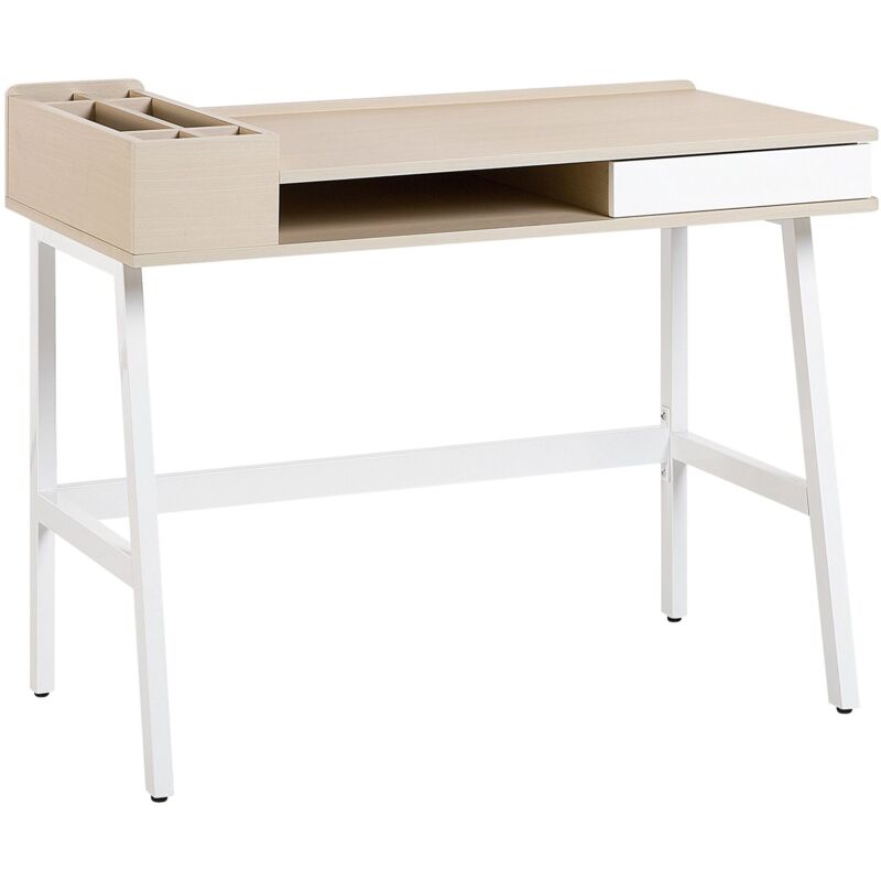 

Beliani - Escritorio blanco/marrón claro 100x55 cm PARAMARIBO