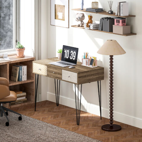 Escritorio Boho-Chic con Cajones Patas Horquilla y Encimera Espaciosa para Oficina Dormitorio Tocador 105x50x75cm Madera