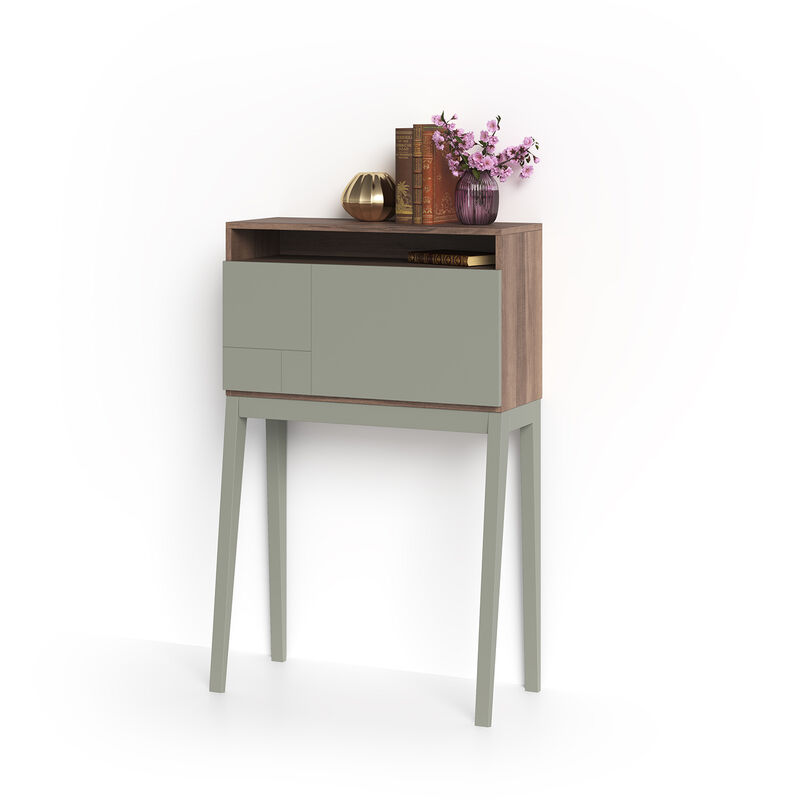 

Escritorio BRISTOL en melamina nogal con puerta abatible y patas de haya verde. - Verde